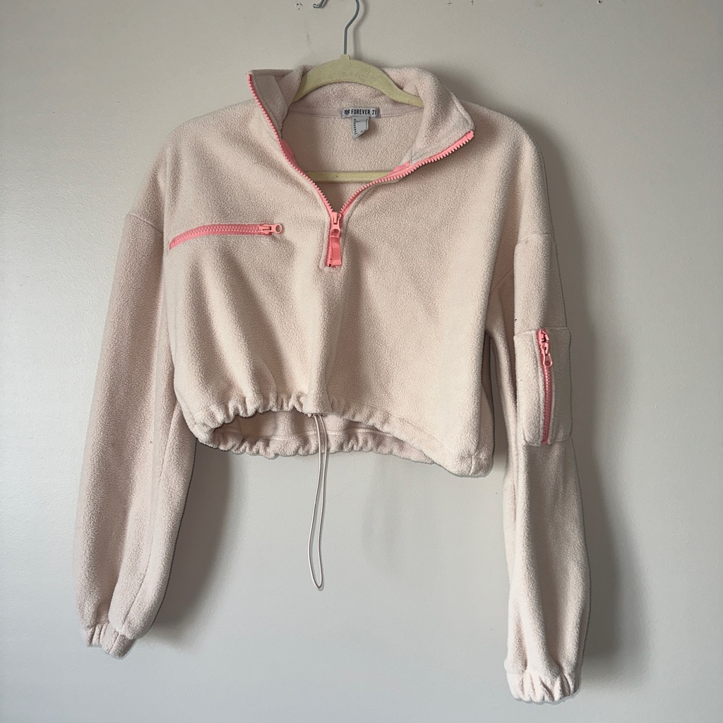 Forever 21 Women’s Long Sleeve Half Zip Fleece Lined Cropped Sweatshirt